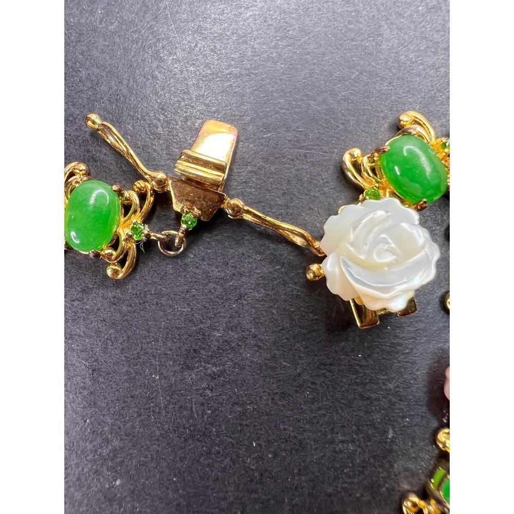 MOP jade and diopside bracelet in gold over sterling silver - Picture 5 of 11